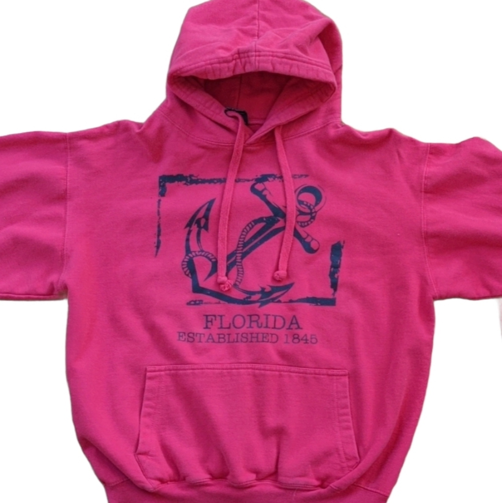 Saad Drawstring Graphic Hoodie Florida Pink Sz M